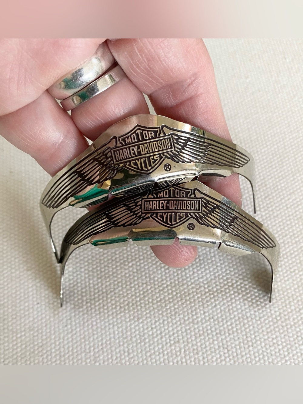 Set of 2 Harley-Davidson Winged Crest Shield Logo Passing Lamp Visors Silver